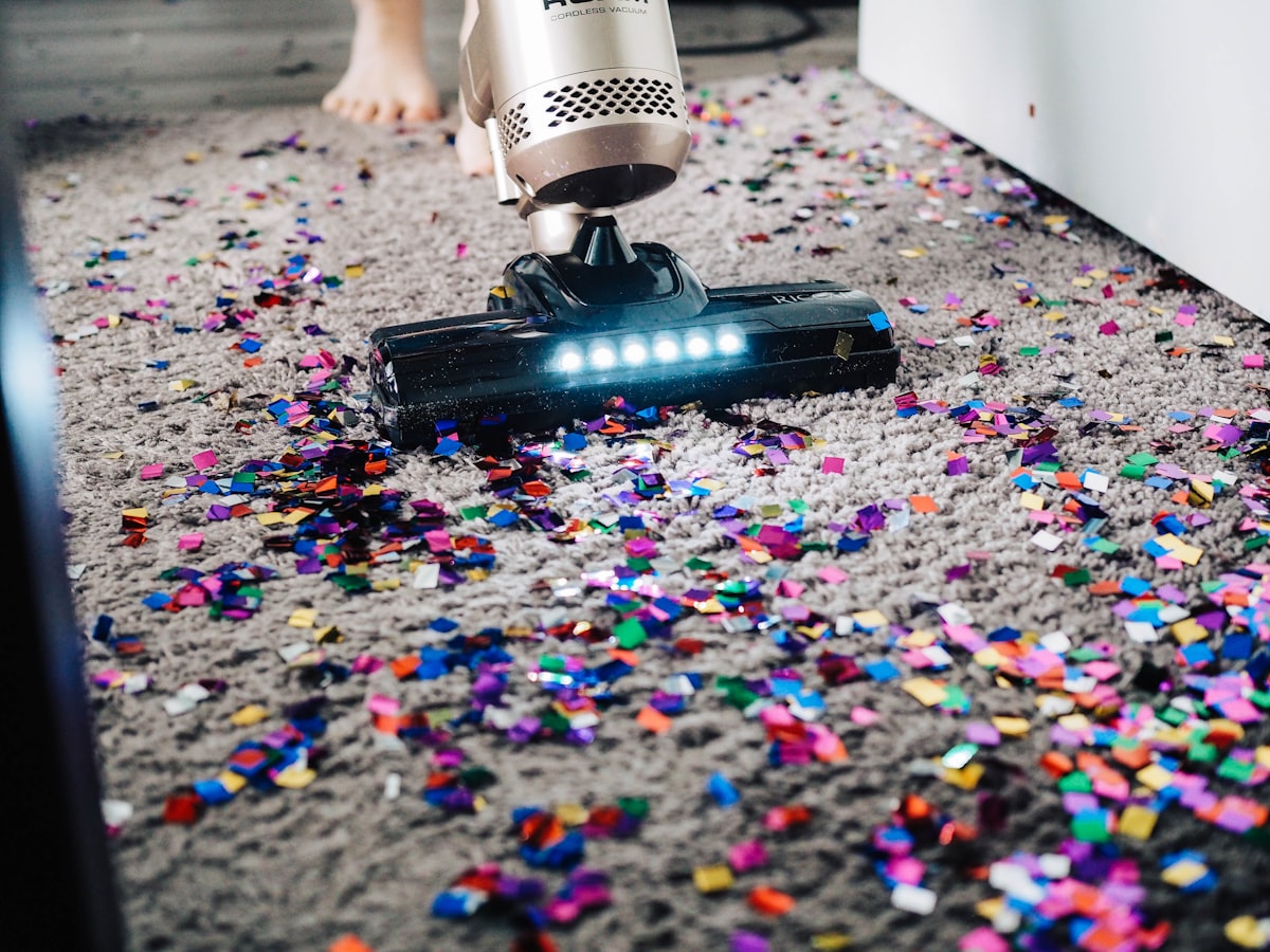 Vacuum cleaning service in progress