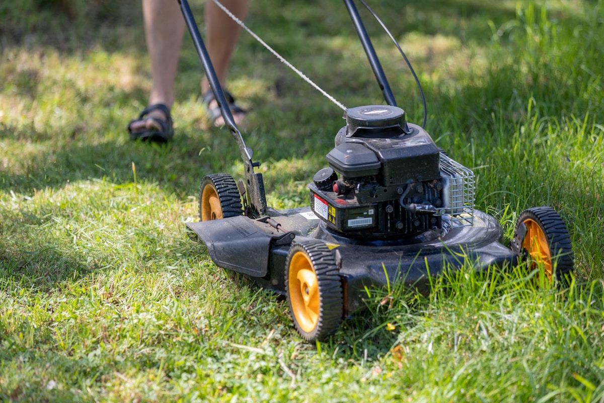 Lawn mowing service in progress