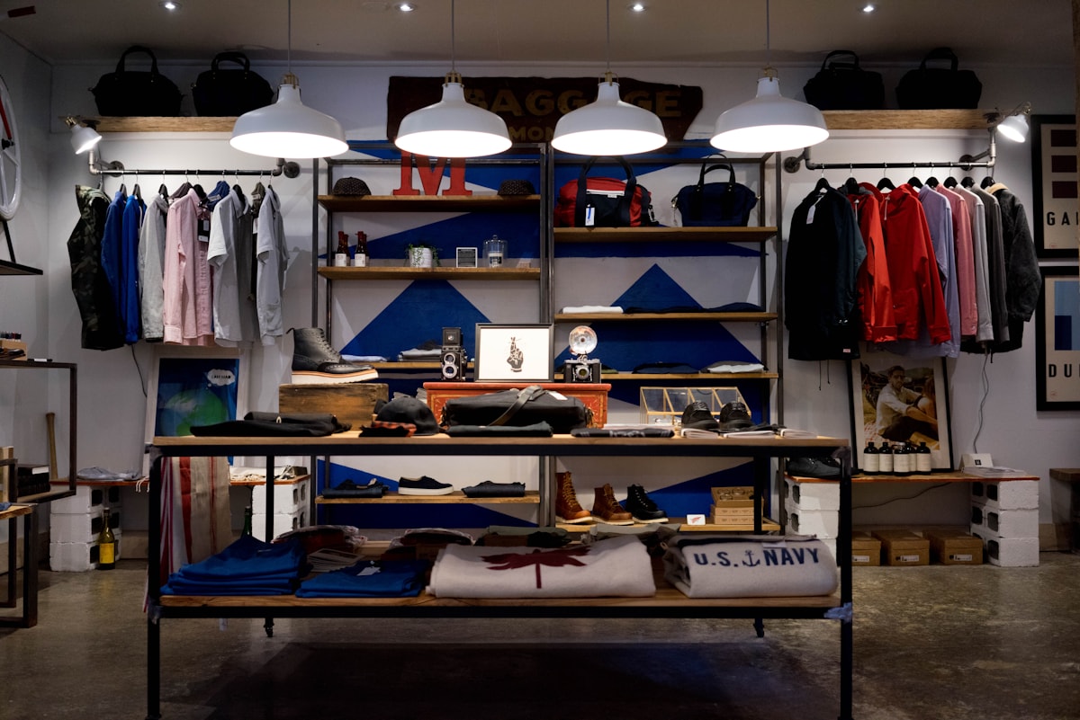 Small retail shop with warm lighting
